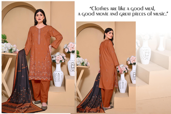 Premium Dhanak Suit 3 Piece | Brown