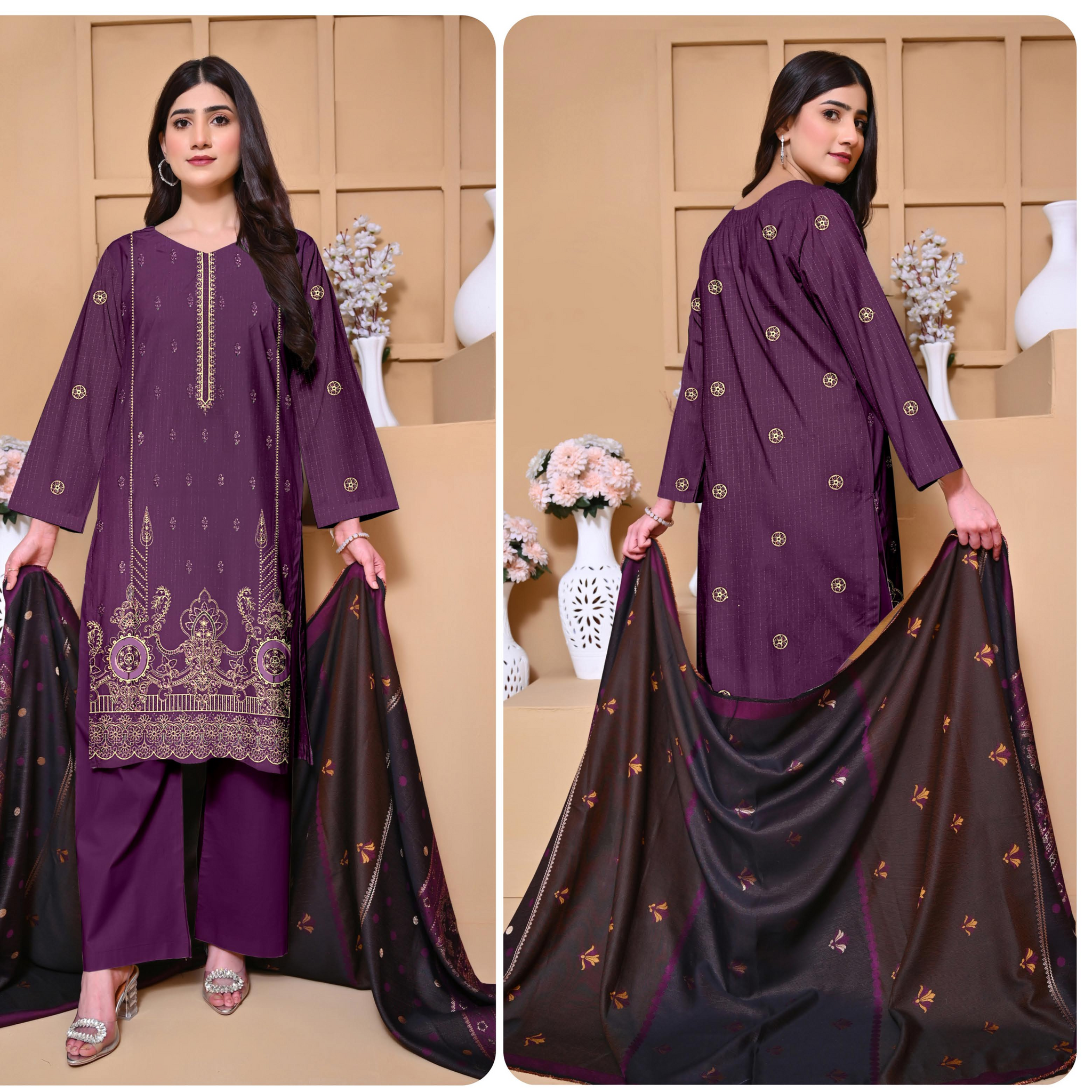 Premium Dhanak Suit 3 Piece | Pruple