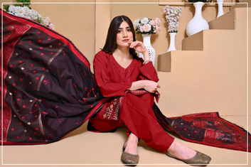 Premium Dhanak Suit 3 Piece | RED