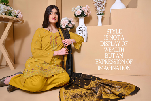 Premium Dhanak Suit 3 Piece | Mustard