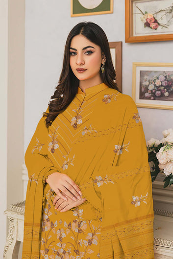 Embroidered Premium Dhanak Suit 3 Piece | Mustard