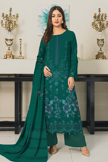 Embroidered Premium Dhanak Suit 3 Piece | Green