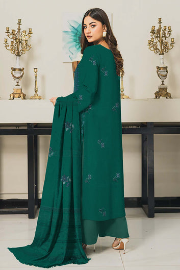 Embroidered Premium Dhanak Suit 3 Piece | Green