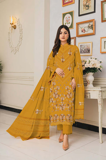 Embroidered Premium Dhanak Suit 3 Piece | Mustard